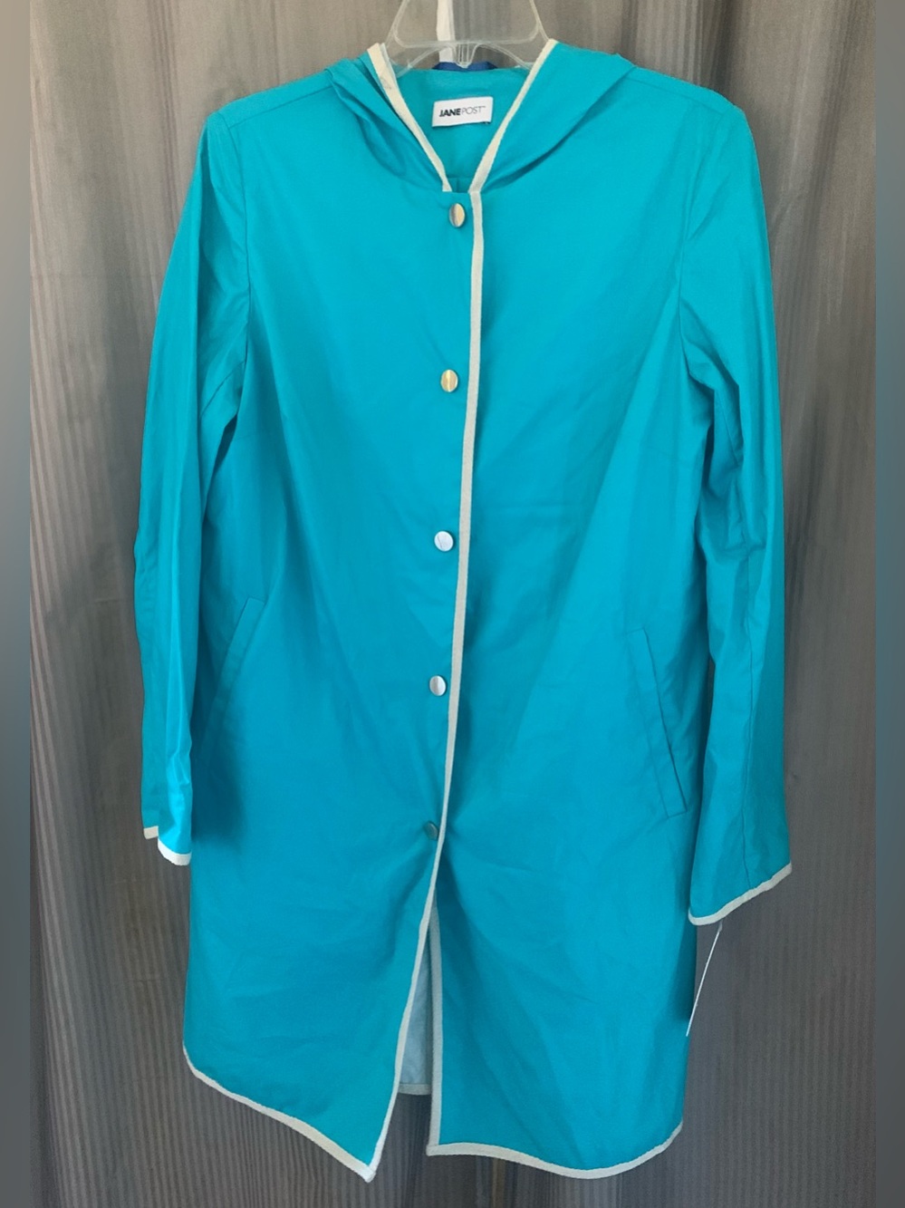 Jane Post Teal Coat with Cream Trim
